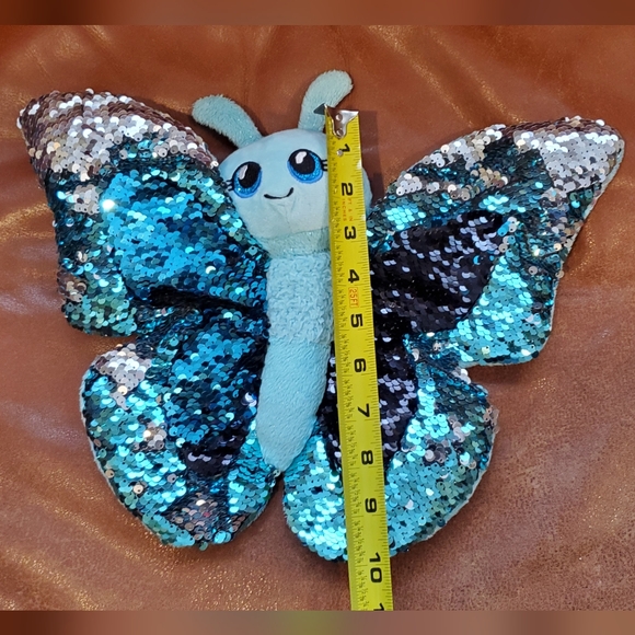 10 inchx 13 inch Blue Silver Sequins Butterfly Stuffed Plush Toy #1 - Picture 4 of 5